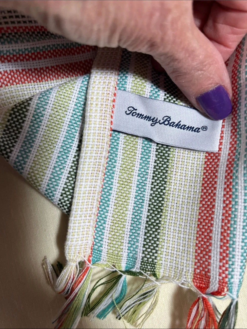 Tommy Bahama Set of 8 Striped Multicolor Cloth Napkins- Blue, Green, Red, Cream